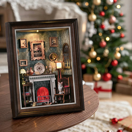 Fireplace Book Nook Kit | 3D Wooden DIY Puzzle | Miniature Bookshelf Insert | Dollhouse Model | Bookend Décor