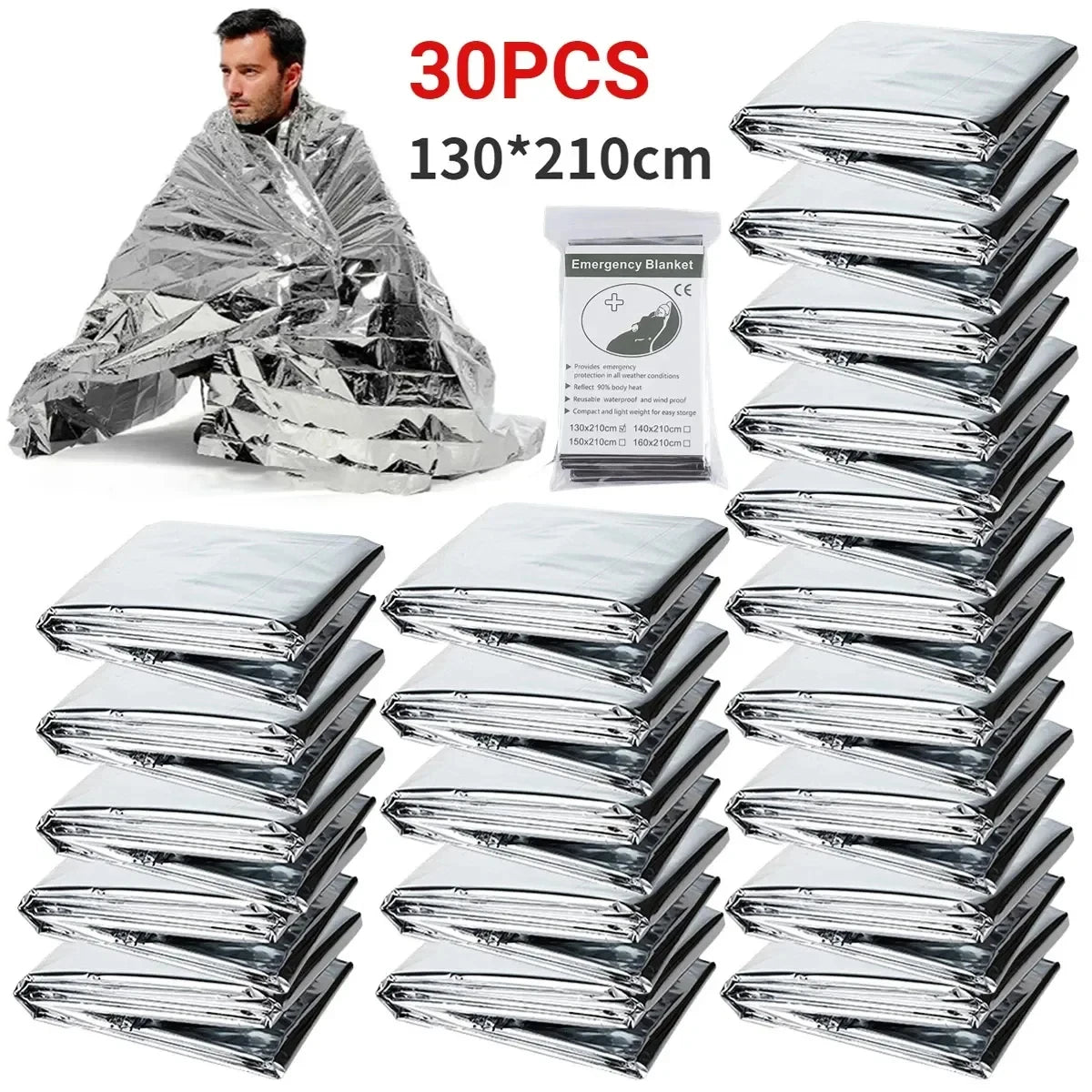 Emergency Survival Blanket Set | Thermal Foil Mylar Blanket | Windproof & Waterproof for Camping and Rescue