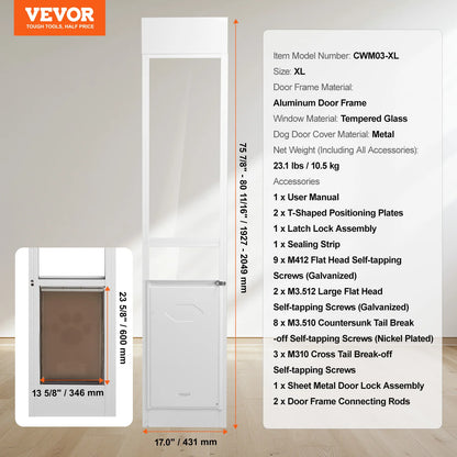 SucceBuy Sliding Glass Dog Door | Adjustable Height | Aluminum Frame | Tempered Glass Pet Door