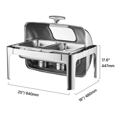 SucceBuy Elegant 9QT Roll Top Chafing Dish | Stainless Steel Buffet Warmer | Full Size Pan | Catering Food Server