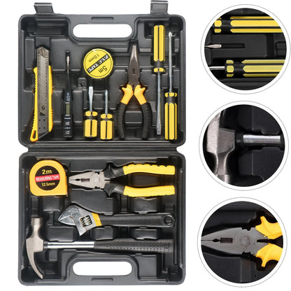 Household Hand Tool Set | 8/9/12/13-Piece | Portable Plastic Toolbox | Home & Auto Repair Kit