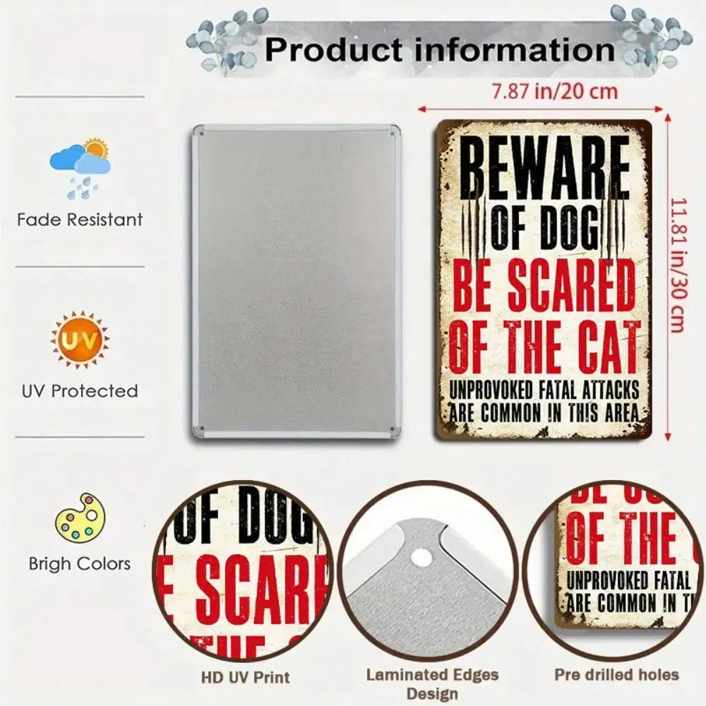 Funny Pet Warning Tin Sign | “Beware of Dog/Cat” Metal Wall Decor | 8x12 Inch Home & Office Decor