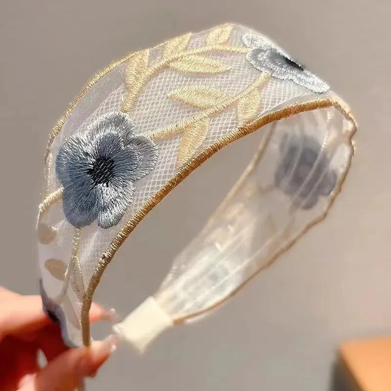 BloomGrace™ Embroidered Chiffon Floral Headband Collection – 3 Piece Set