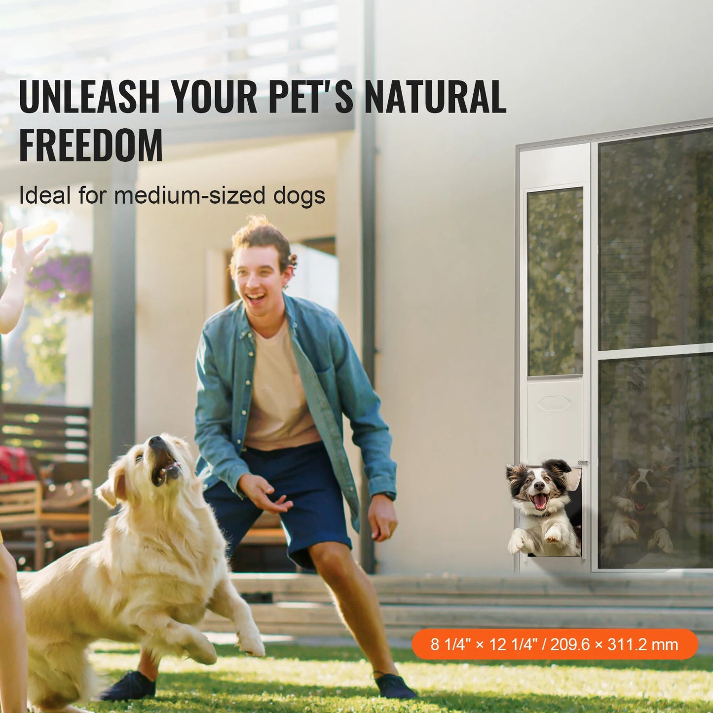 SucceBuy Sliding Glass Dog Door | Adjustable Height | Aluminum Frame | Tempered Glass Pet Door