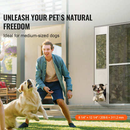 SucceBuy Sliding Glass Dog Door | Adjustable Height | Aluminum Frame | Tempered Glass Pet Door