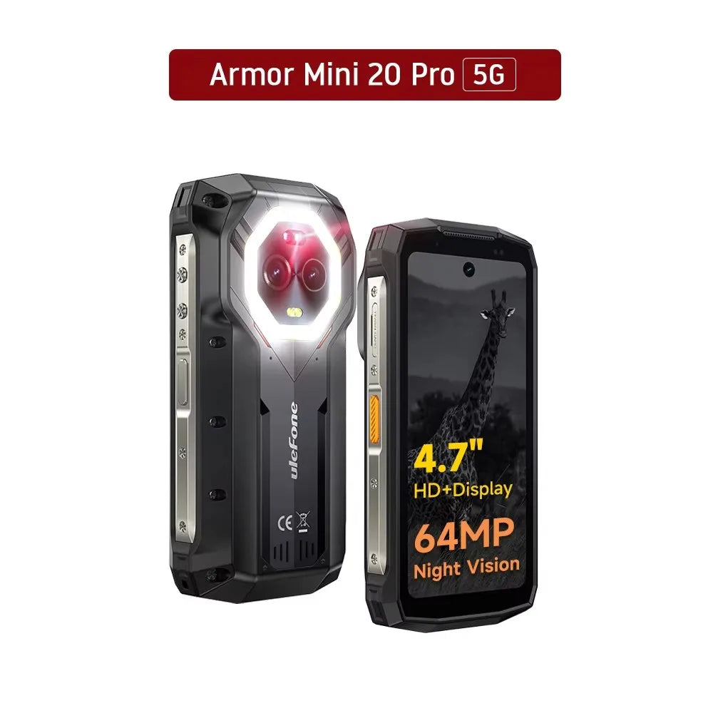 Ulefone Armor Mini 20 Pro 5G Rugged Smartphone | 4.7" Display | 64MP Night Camera | 6200mAh Battery | Android 14