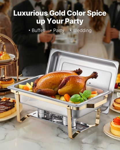 SucceBuy 4-Pack 8-Qt Stainless Steel Chafing Dish Buffet Set with Full-Size & Half-Size Pans for Catering and Events