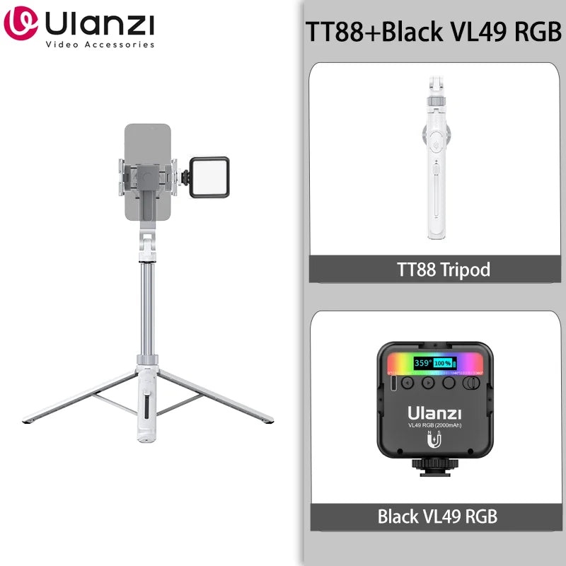 Ulanzi TT88 Phone Tripod, 1.44m Extendable Overhead Selfie Stick with Magnetic Phone Clamp and Wireless Remote for Live Streaming, Vlogging & Content Creation