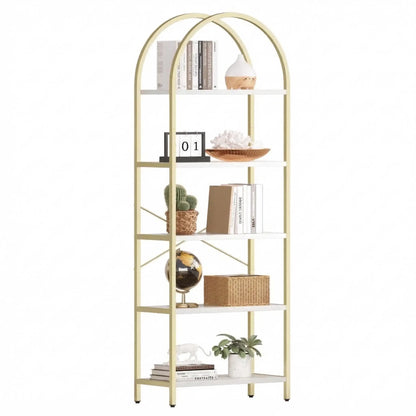 71-Inch Arched Bookshelf | 5-Tier Open Bookcase | Industrial Metal Frame Shelving Unit