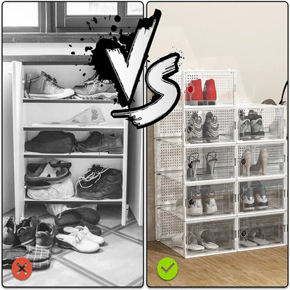 24-Pack Stackable Shoe Storage Boxes | Clear Dustproof Display Cases | Closet Organizer for Shoes & Accessories