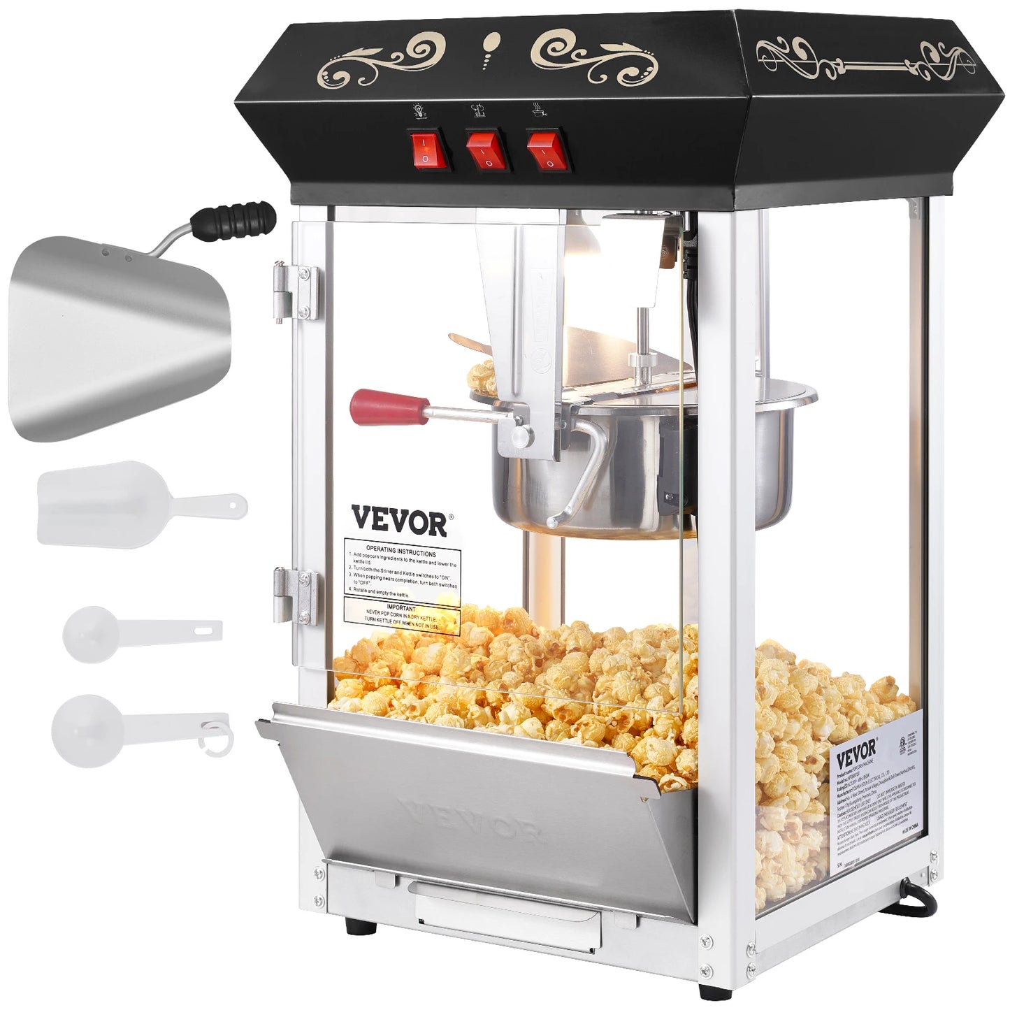 SucceBuy Countertop Popcorn Maker, 8 oz Kettle Popcorn Machine, Makes Up to 48 Cups per Batch, Includes 4 Scoops for Home and Commercial Use