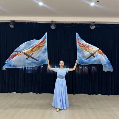 Chiffon Double Sword Praise Flag – Flowing Tie-Dye Flame Worship & Dance Veil