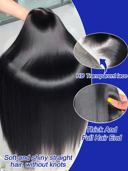 40-Inch Brazilian Bone Straight Human Hair Wig, 13x4 or 13x6 HD Transparent Lace Front Wig, 300% Density for Women