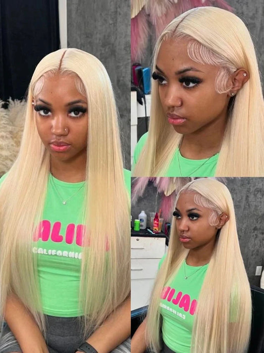40-Inch 613 Blonde Human Hair Lace Front Wig for Women, 13x6 Transparent HD Lace Frontal Wig, Pre-Plucked Straight Style, Natural Hairline, Full-Length Long Wig