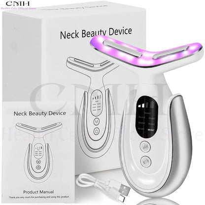 7-in-1 Neck & Face Beauty Device with LED Light Therapy, Microcurrent Technology, Deep Cleansing, and Warm Compress Features