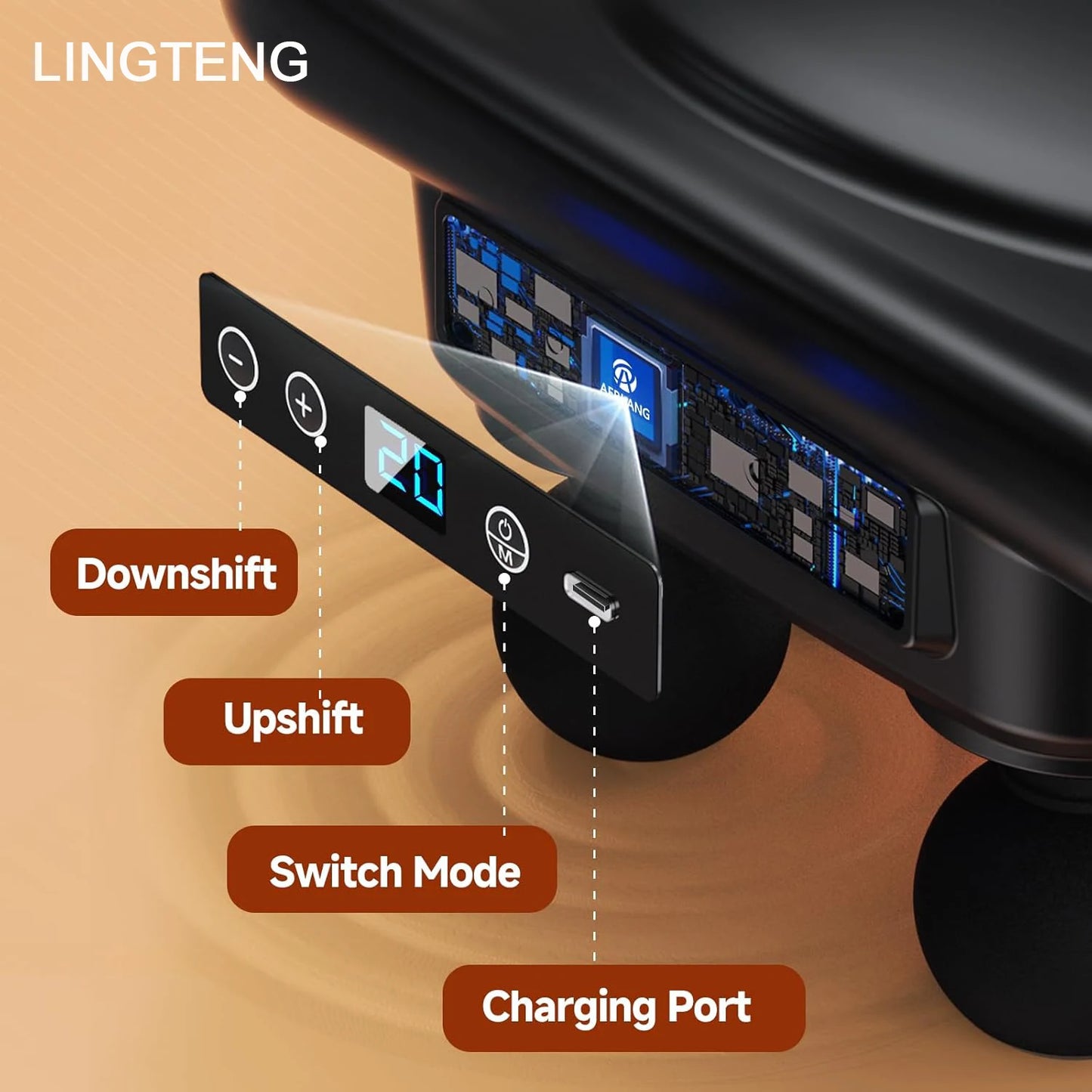 LINGTENG Deep Tissue Massage Gun | 6 Massage Heads | 9 Intensity Levels | 4 Massage Modes | Handheld Percussion Massager