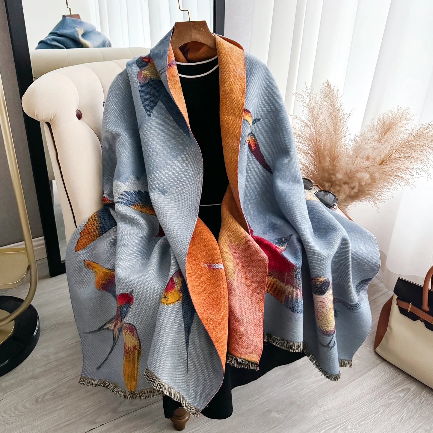 Women's Floral Jacquard Faux Cashmere Shawl | Thick Pashmina Wrap | Winter Shawl