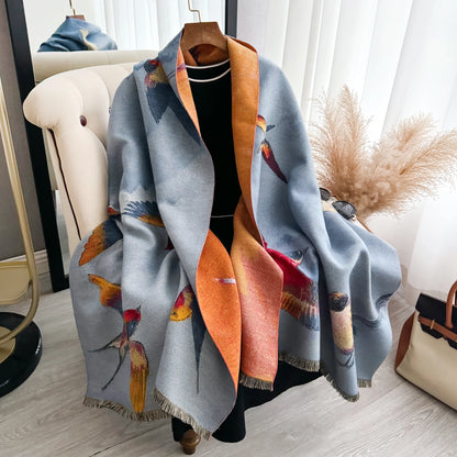 Women's Floral Jacquard Faux Cashmere Shawl | Thick Pashmina Wrap | Winter Shawl