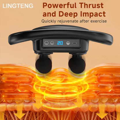 LINGTENG Deep Tissue Massage Gun | 6 Massage Heads | 9 Intensity Levels | 4 Massage Modes | Handheld Percussion Massager