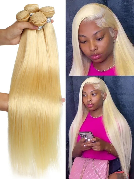 613 Blonde Brazilian Hair Bundles | Straight | 100% Remy Human Hair | 24–40 Inch | Weaving Wefts

Concise Product Title