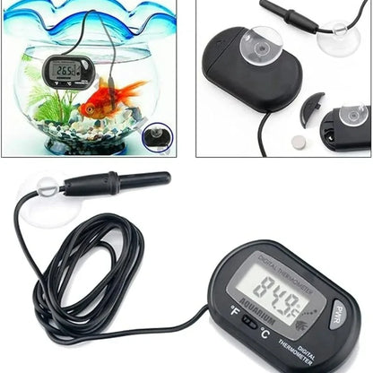 Electronic Aquarium Thermometer with Probe Sensor, Suction Cup Mount, LCD Display Water Temperature Monitor for Fish Tanks and Aquariums (Celsius °C)