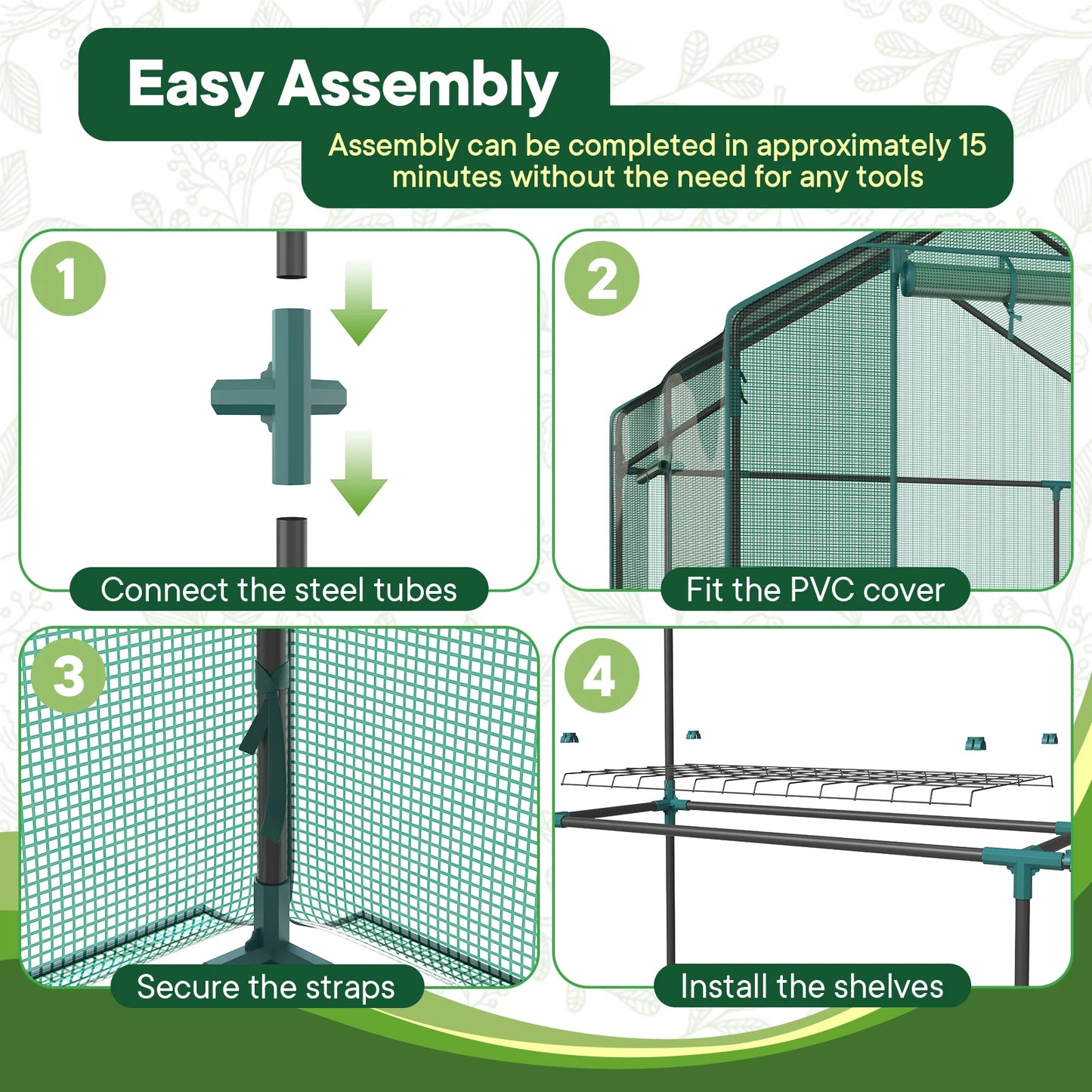 JHK Portable Walk-In Greenhouse | 56 Inch | Heavy Duty Frame | Screen Windows | Outdoor Garden Plant Protection