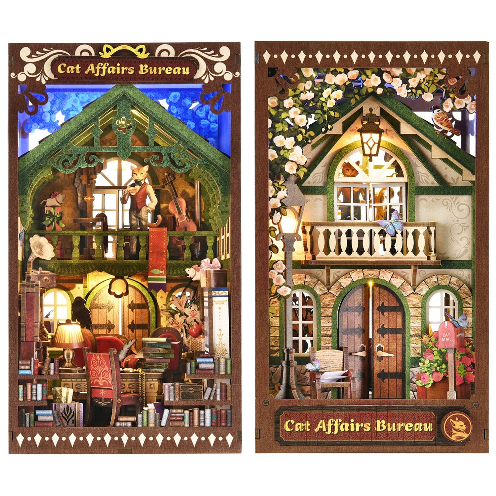 Kitty Cat Book Nook Kit | 3D Wooden DIY Puzzle | Miniature Bookshelf Insert | Magic Book House Décor