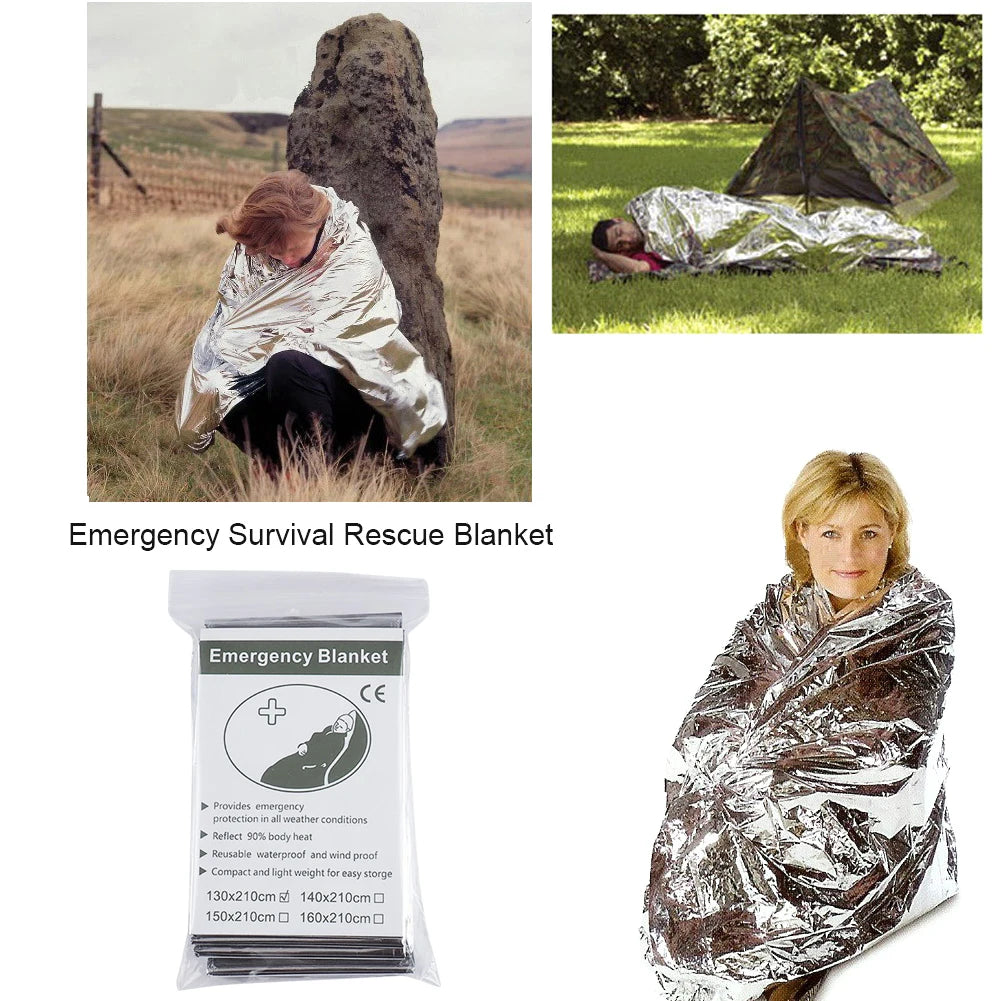 Emergency Survival Blanket Set | Thermal Foil Mylar Blanket | Windproof & Waterproof for Camping and Rescue