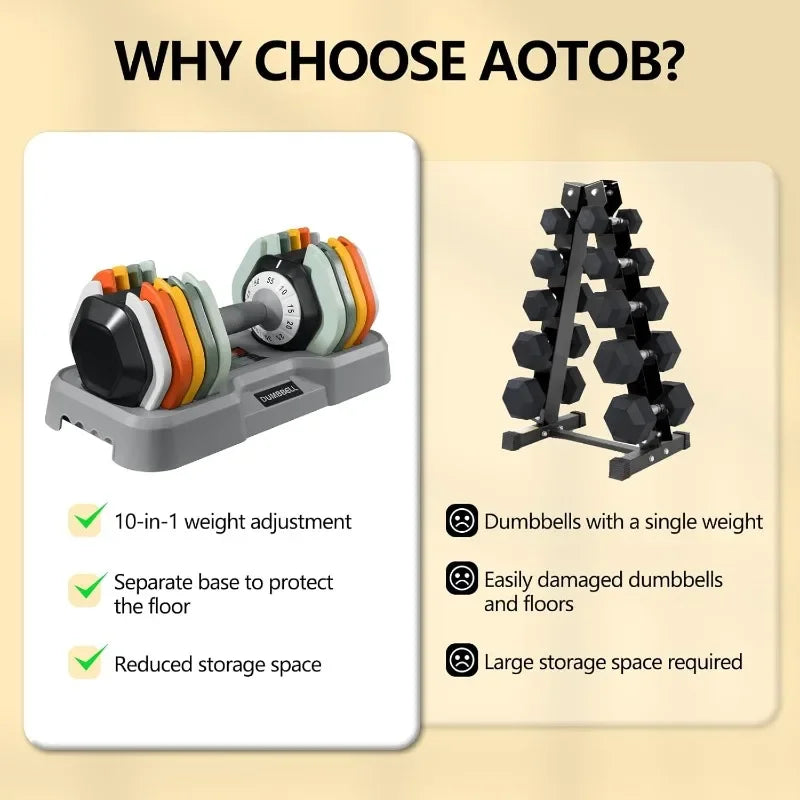 AOTOB Adjustable Dumbbell Set (25–55 lbs.) | Fast-Adjust Rotating Handle | Anti-Slip Grip | Strength Training for Men & Women