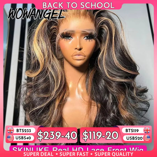 1B27 Highlight Colored Wig 13x6 HD Lace Frontal Human Hair Wig 34inch Body Wave Melt Skin 13x4 Full Frontal Wig Brazilian Hair