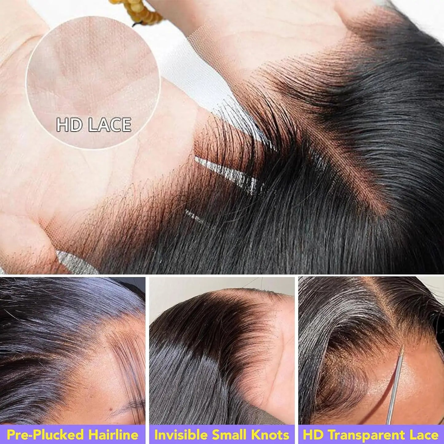 13x6 HD Transparent Lace Front Human Hair Wig, Pre-Plucked Straight Wig, 200% Density, Natural Black for Women