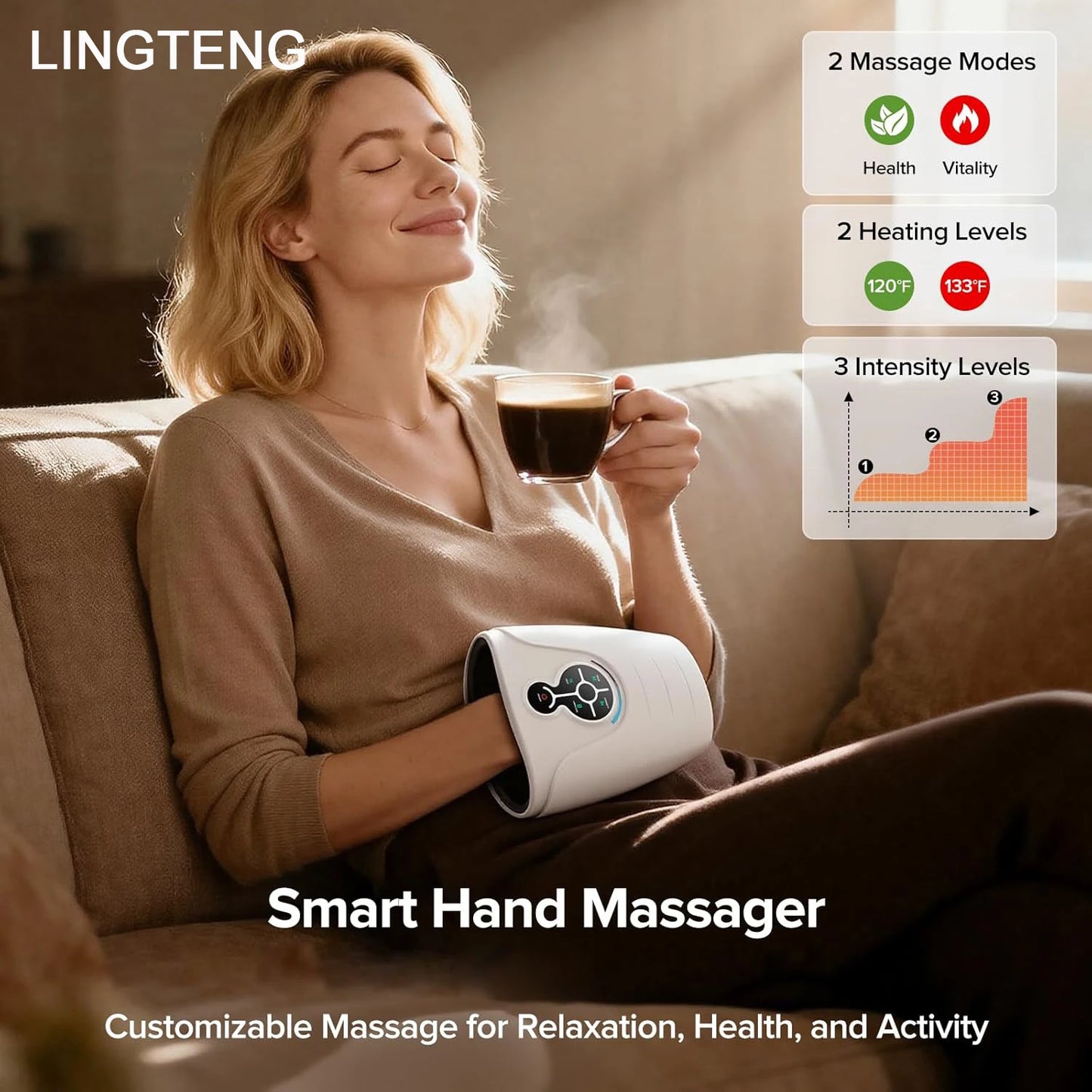 LINGTENG Hand Massager | Heat & Compression | Wireless Rechargeable Design | Hand Relaxation Device