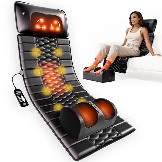 Shiatsu Full Body Massage Mat | Heat Function | 10 Vibrating Motors | Adjustable Intensity Massage Pad