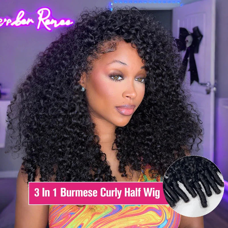 300% Density Burmese Curly 100% Human Hair Half Wig, 4C Afro Kinky Curly 3-in-1 Wig for Women
Premium Style