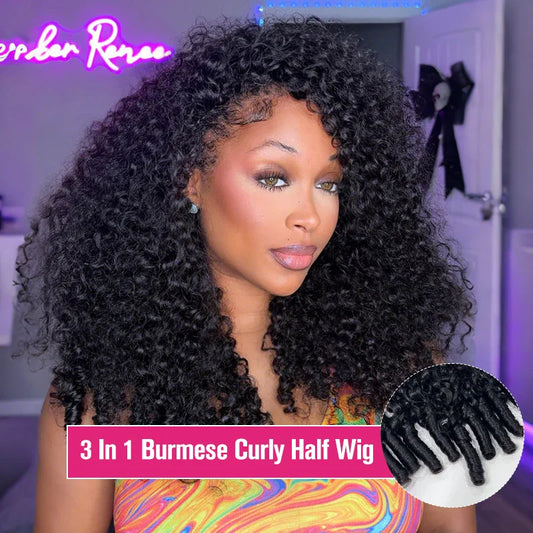 300% Density Burmese Curly 100% Human Hair Half Wig, 4C Afro Kinky Curly 3-in-1 Wig for Women
Premium Style