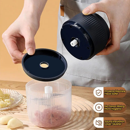300ml Capacity Electric Garlic Chopper, Mini Portable Veggie Cutter, 4 Sharp Stainless Steel Blades Mini Electric Food Chopper, Compact Size, Easy to Clean, One-Touch Operation (Blue)