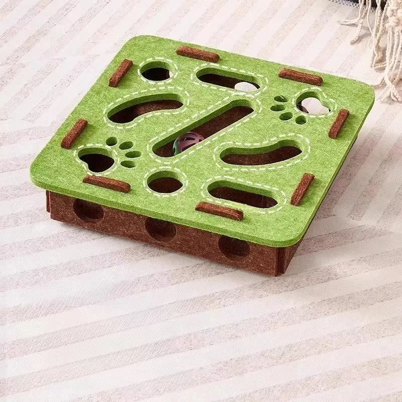 Indoor Cat Puzzle Toy, Felt Interactive Box with Ball, Exercise and Hunting Game Toy for Mental Stimulation and Activity