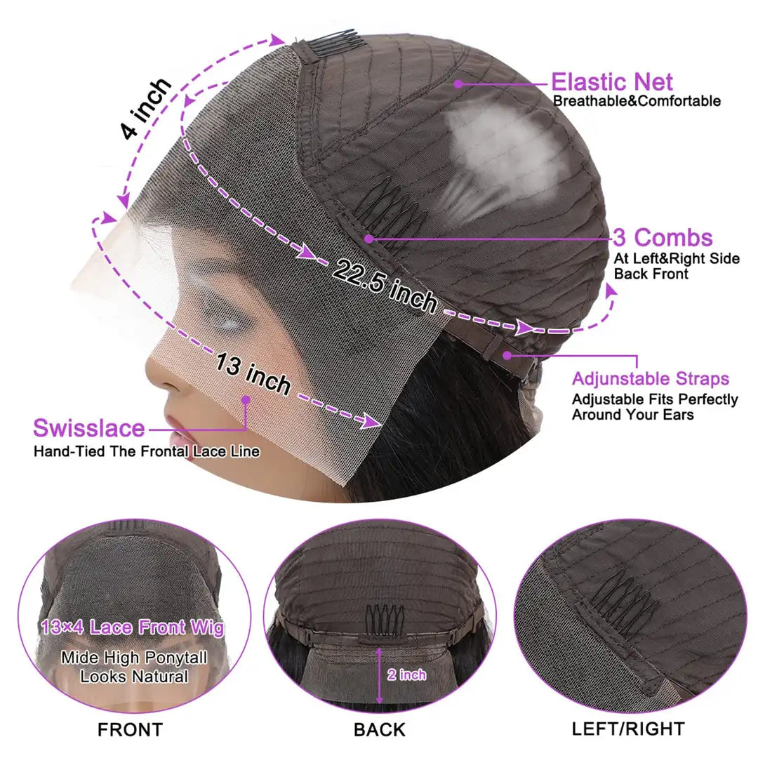 180% Density Brazilian Human Hair HD Lace Front Wig – 13x4 Pre-Plucked Transparent Lace, Bleached Knots, Natural Hairline