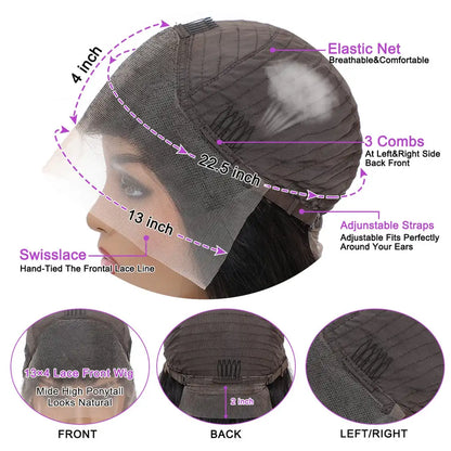 180% Density Brazilian Human Hair HD Lace Front Wig – 13x4 Pre-Plucked Transparent Lace, Bleached Knots, Natural Hairline