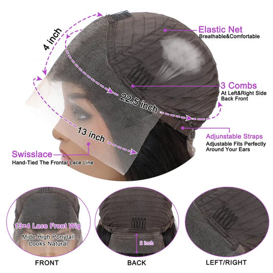180% Density Brazilian Human Hair HD Lace Front Wig – 13x4 Pre-Plucked Transparent Lace, Bleached Knots, Natural Hairline