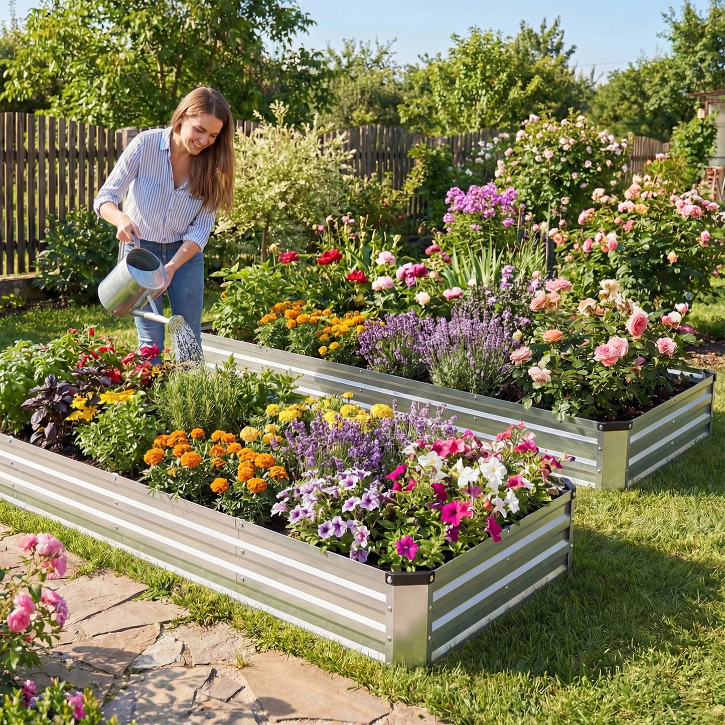 JHK Raised Garden Bed | 8x4x1FT | Rust-Resistant Steel Planter Box | Outdoor Gardening