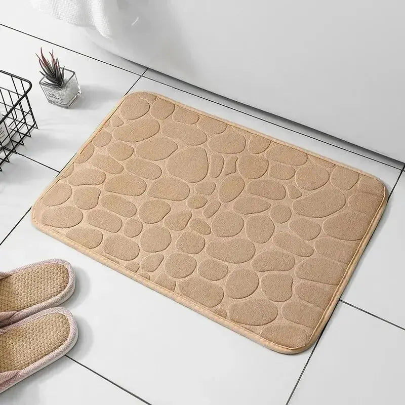Embossed Fiber Floor Mat | Non-Slip Pebble Design | Bathroom & Living Room Rug
