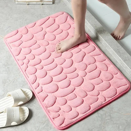Embossed Fiber Floor Mat | Non-Slip Pebble Design | Bathroom & Living Room Rug