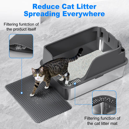 Premium Stainless Steel Cat Litter Box | Extra Large, Leak-Proof & Splash-Resistant