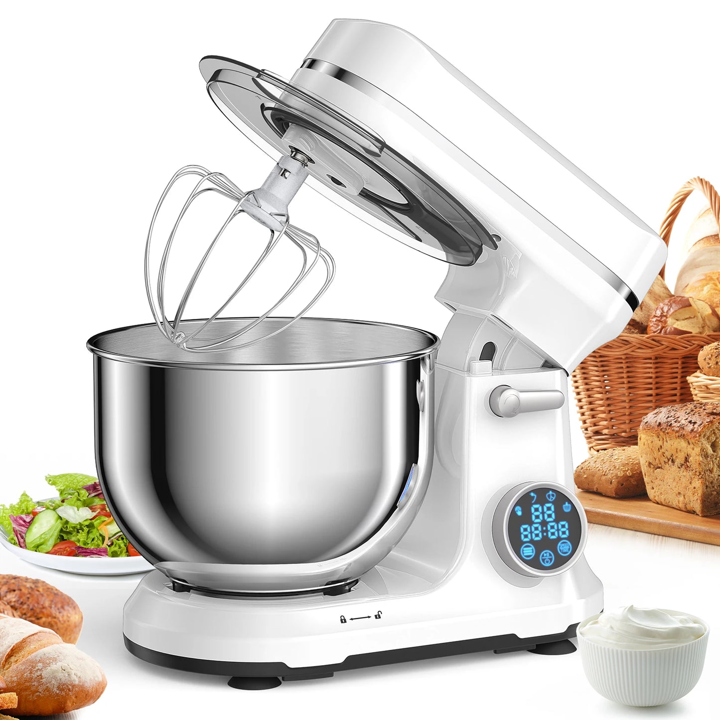 BioloMix Stand Mixer | 1200W DC Motor | 11 Speeds | Digital OLED Display | Dough Hook & Whisk