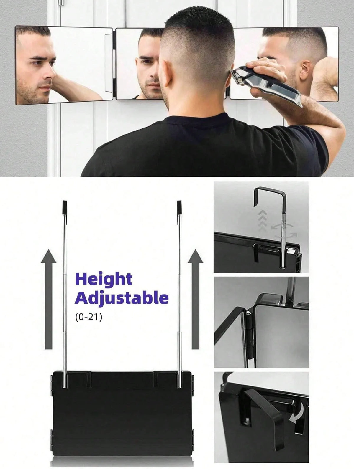360° Tri-Fold Hair Styling Mirror | 3-Sided Design | LED Lighting | Beauty & Grooming Mirror