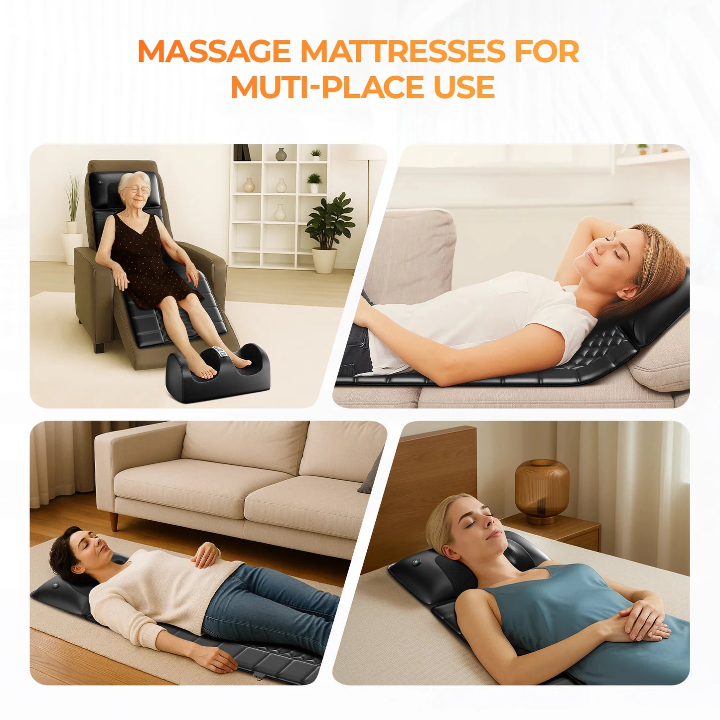 Shiatsu Full Body Massage Mat | Heat Function | 10 Vibrating Motors | Adjustable Intensity Massage Pad