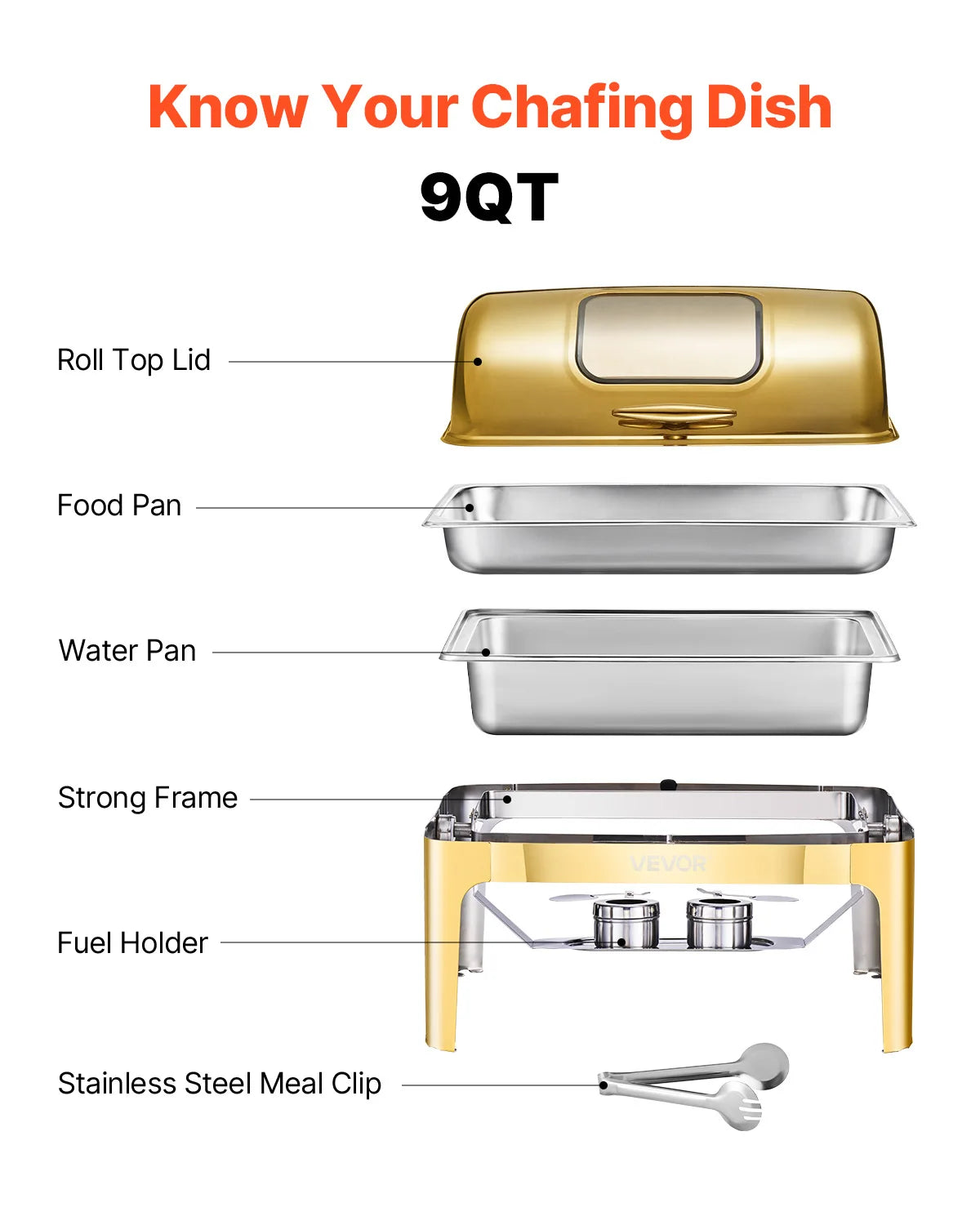 SucceBuy Elegant 9QT Roll Top Chafing Dish | Stainless Steel Buffet Warmer | Full Size Pan | Catering Food Server