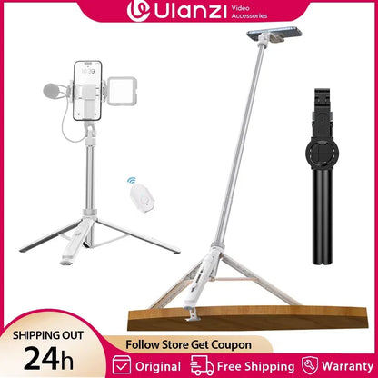 Ulanzi TT88 Phone Tripod, 1.44m Extendable Overhead Selfie Stick with Magnetic Phone Clamp and Wireless Remote for Live Streaming, Vlogging & Content Creation