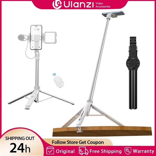 Ulanzi TT88 Phone Tripod, 1.44m Extendable Overhead Selfie Stick with Magnetic Phone Clamp and Wireless Remote for Live Streaming, Vlogging & Content Creation